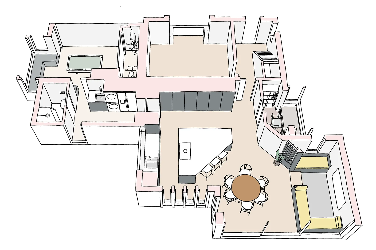 Concept sketches and models for a bespoke residential extension